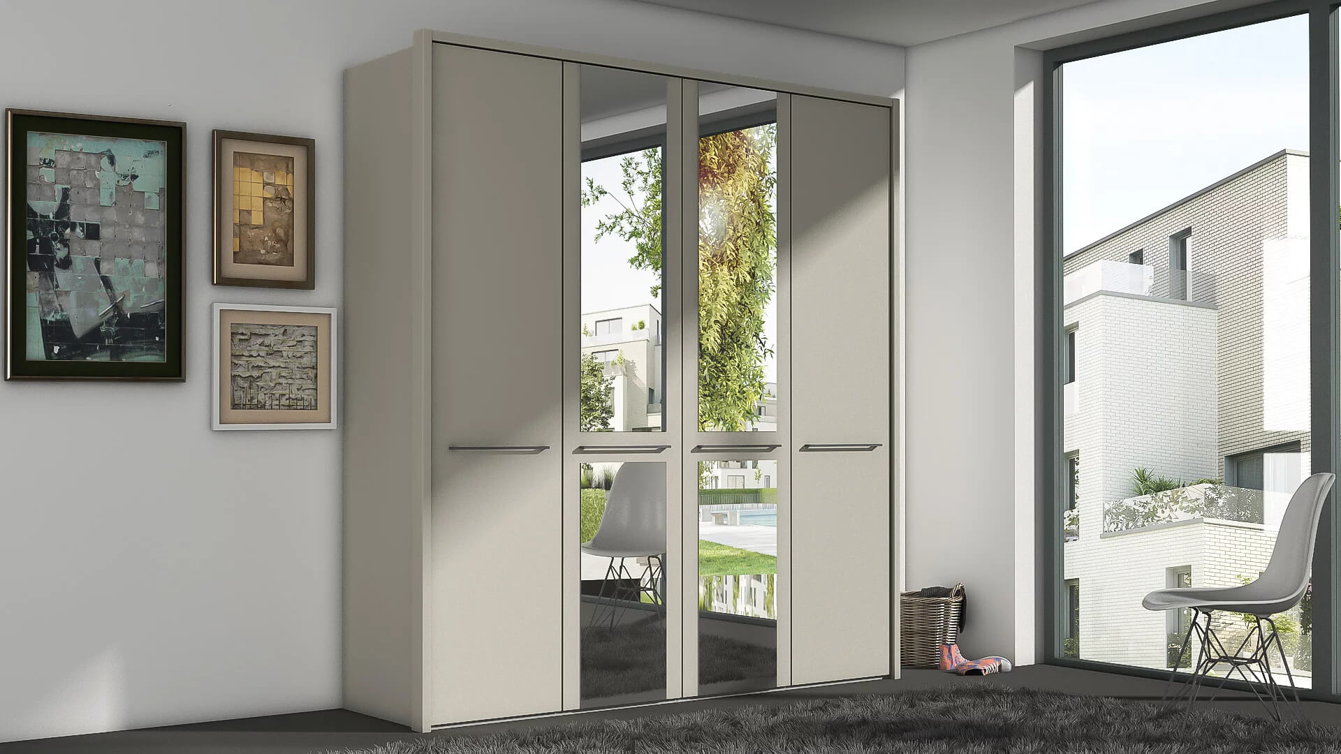 Cairns 4 Door Hinged Matt Finish Wardrobe With Mirror And Handle